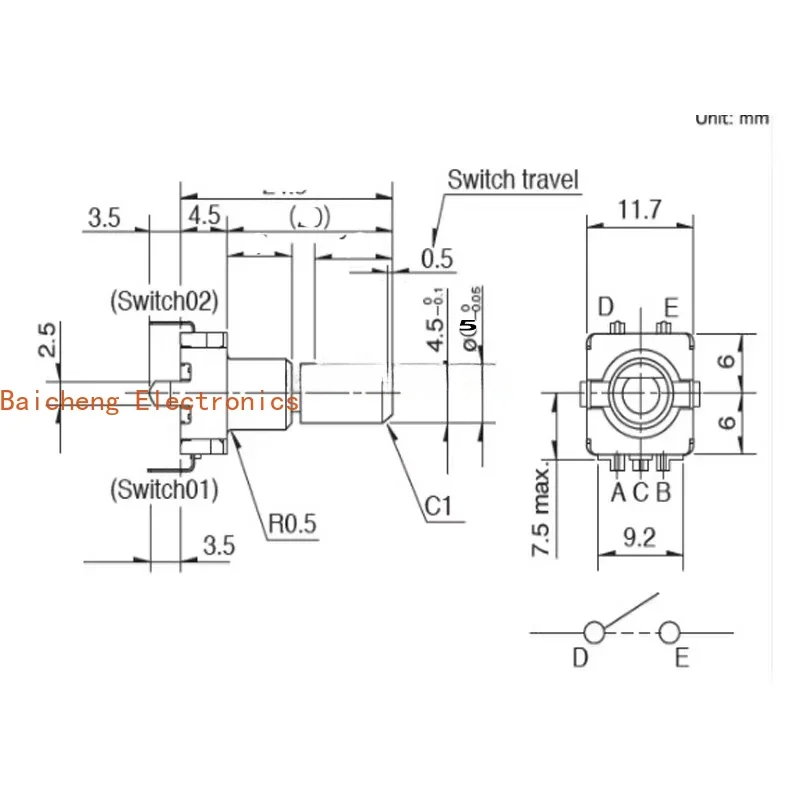 10PCS Rotate 360 EC11 encoder 15 pulse potentiometer with up and down curved belt press switch half shaft 21mm