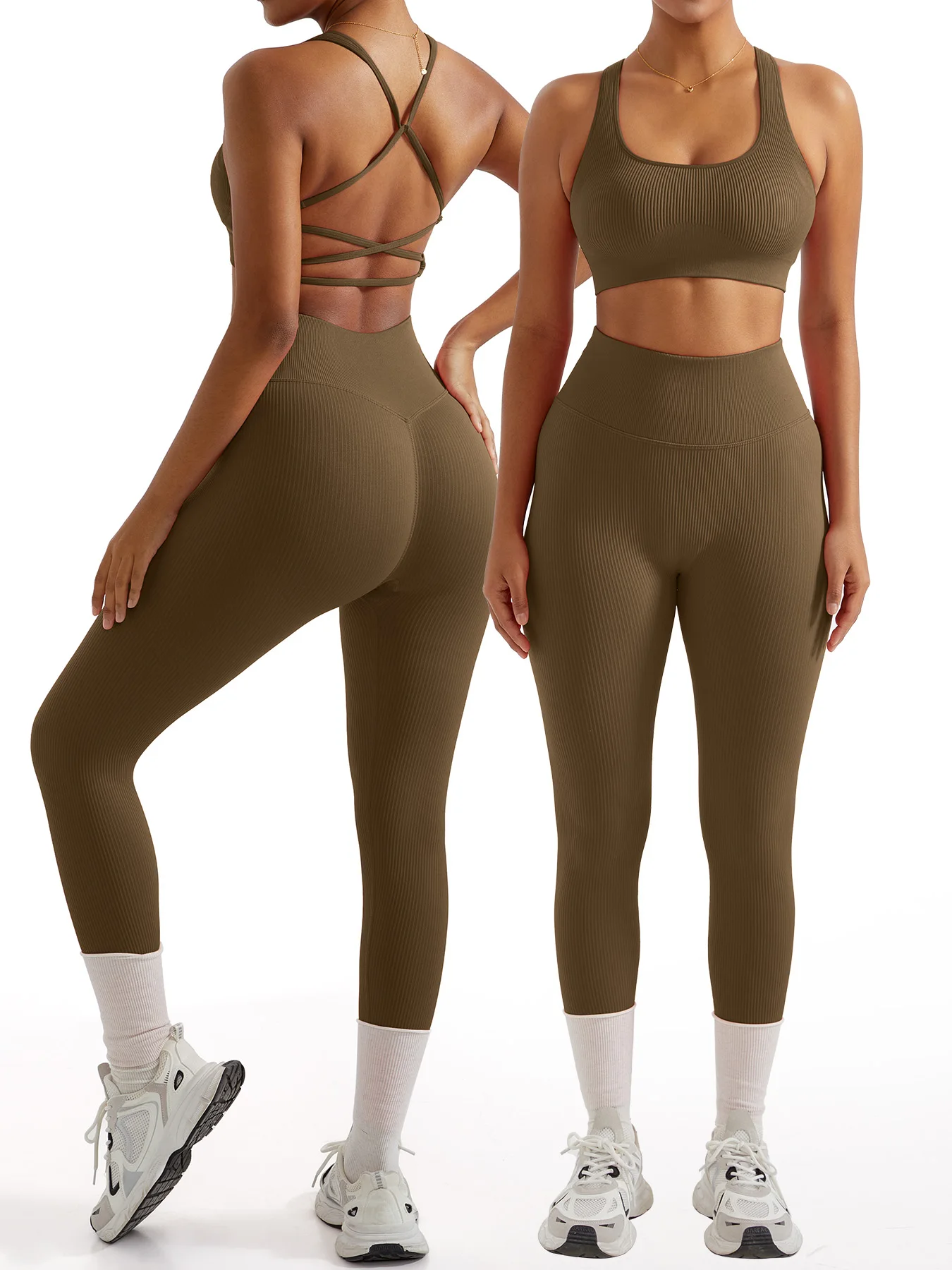 سلس اليوغا الدعاوى النساء عارية الذراعين الرياضة الصدرية عالية الخصر طماق الزي الصالة الرياضية مجموعة اللياقة البدنية تجريب ملابس رياضية ملابس حريمي #6