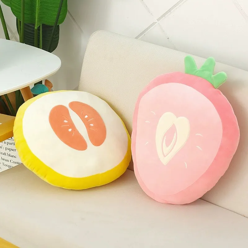 Pomelo stuffed plush pillow short plush kiwifruit cushion pink strawberry  pillow mangosteen soft pillow for sofa