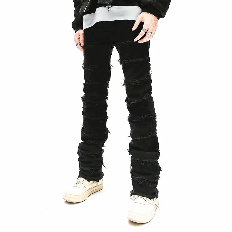 2023 Dark Streetwear Black Baggy Grunge Stacked Jeans Y2K Pants Men Patchwork Hip Hop Straight Denim Trousers Pantalones Hombre