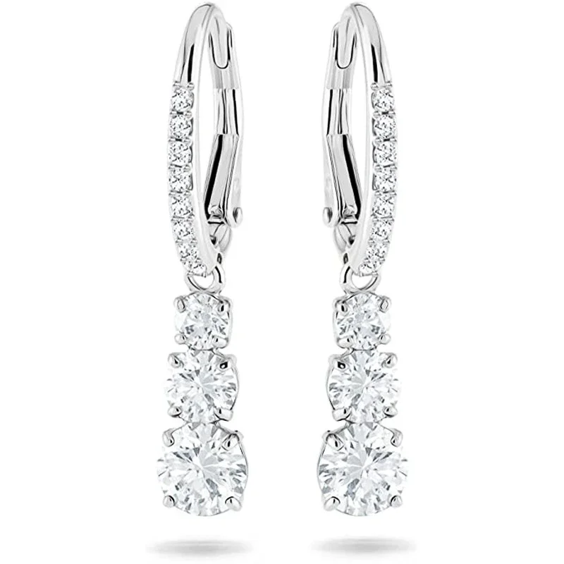 Huitan Bling Bling Cubic Zirconia Drop Earring for Women Silver Color Elegant Engagement Forever Ear Accessories Jewelry Gifts