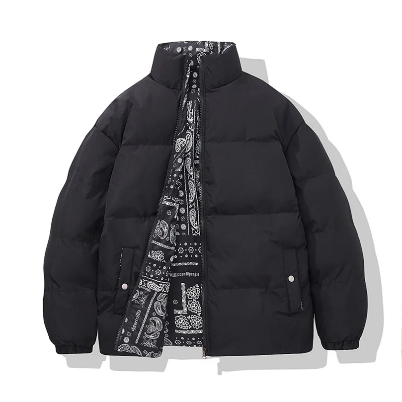 Bandana Print Winter Jacket Men 2 Side Wearable Padded Thick Warm Paisley Coat Man Elegant  Hiphop Punk Male StreetwearA1