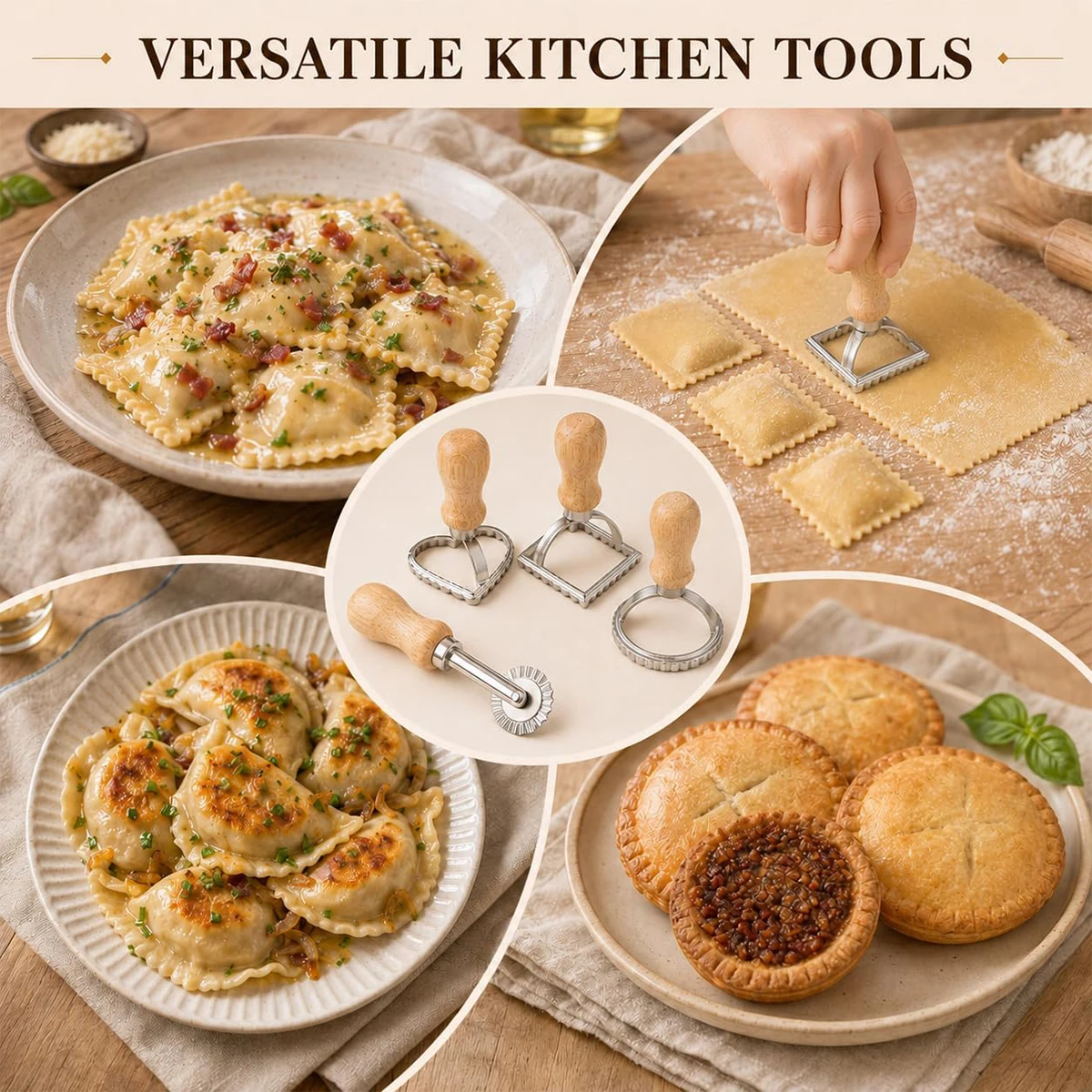 Manual Pasta Cookie Molds, Kitchen Baking Tool Cookie Press Mold,Wooden Handles For Homemade Pasta, Dumplings And Cookies
