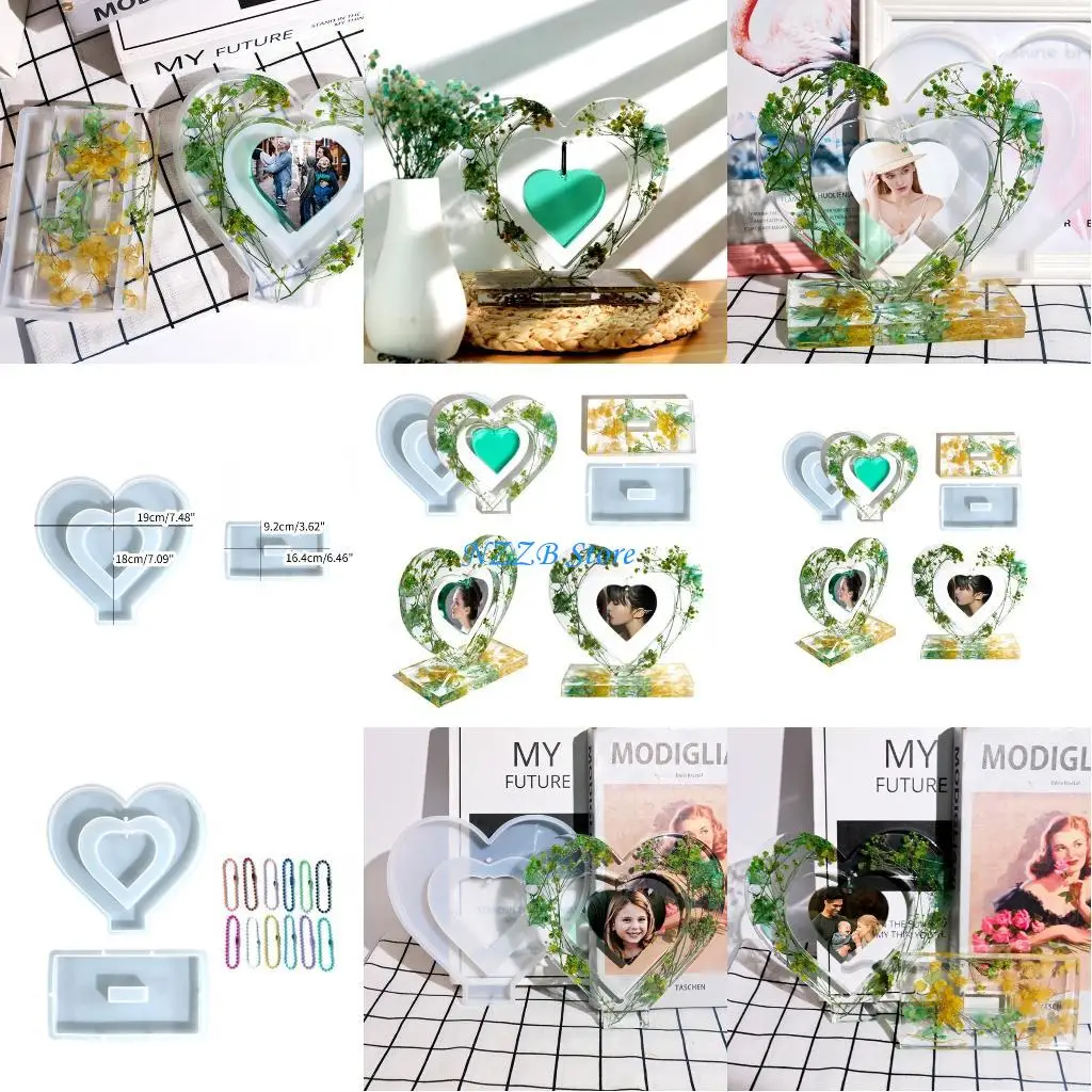 

T21F Heart Photo Frame Silicone Mold DIY Craft Epoxy Resin Casting Molds Ornaments Colorful Chain Jewelry Making Tool Supply