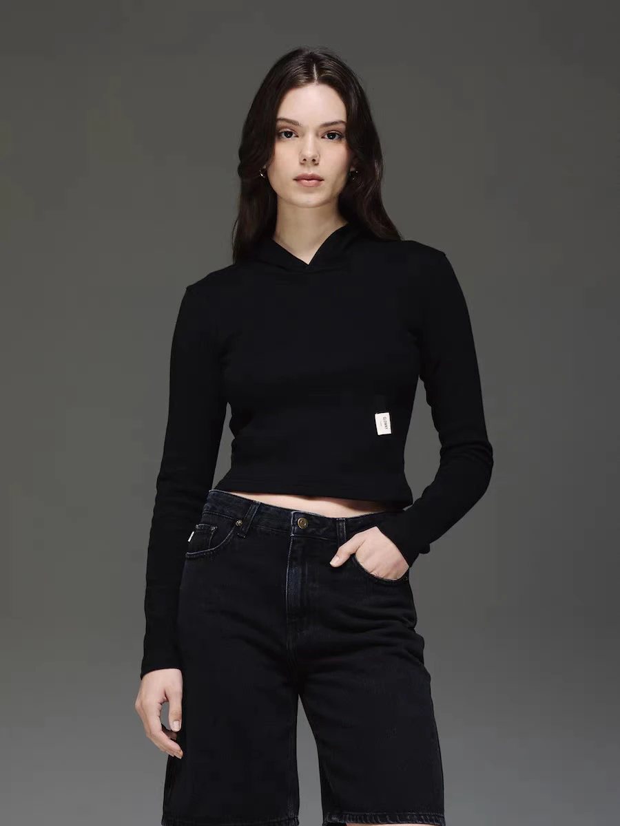 هودي كاجوال بأكمام طويلة من جلو*ني، قميص أساسي بلون سادة، سترة نسائية عصرية للخريف من القطن، نمط الشارع مع نقش مخطط