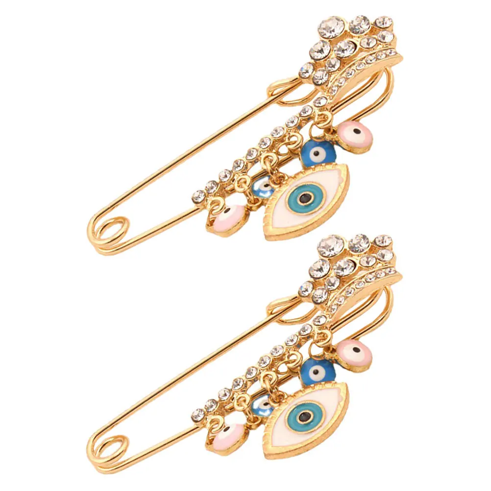 

2Pcs Evil Eye Brooch Pin Dangle Chain Decorative Jewelry for Women Lapel Pin Fashion Accessory Brooches for Women