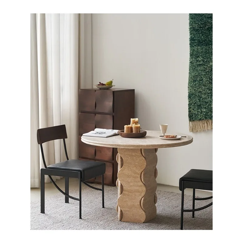 

2025 new living room small apartment household sparkling travertine round dining table