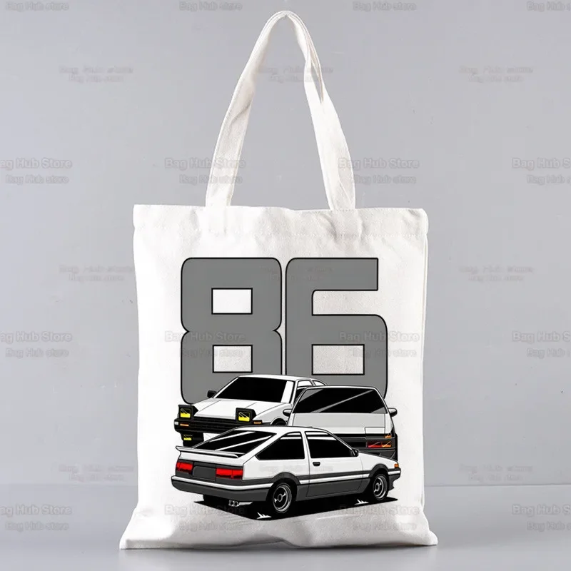 AE86 Japan Anime Art Canvas Bag Totes Simple Print Initial D Racing Shopping Bags Girls Life Drift Car JDM Casual Pacakge