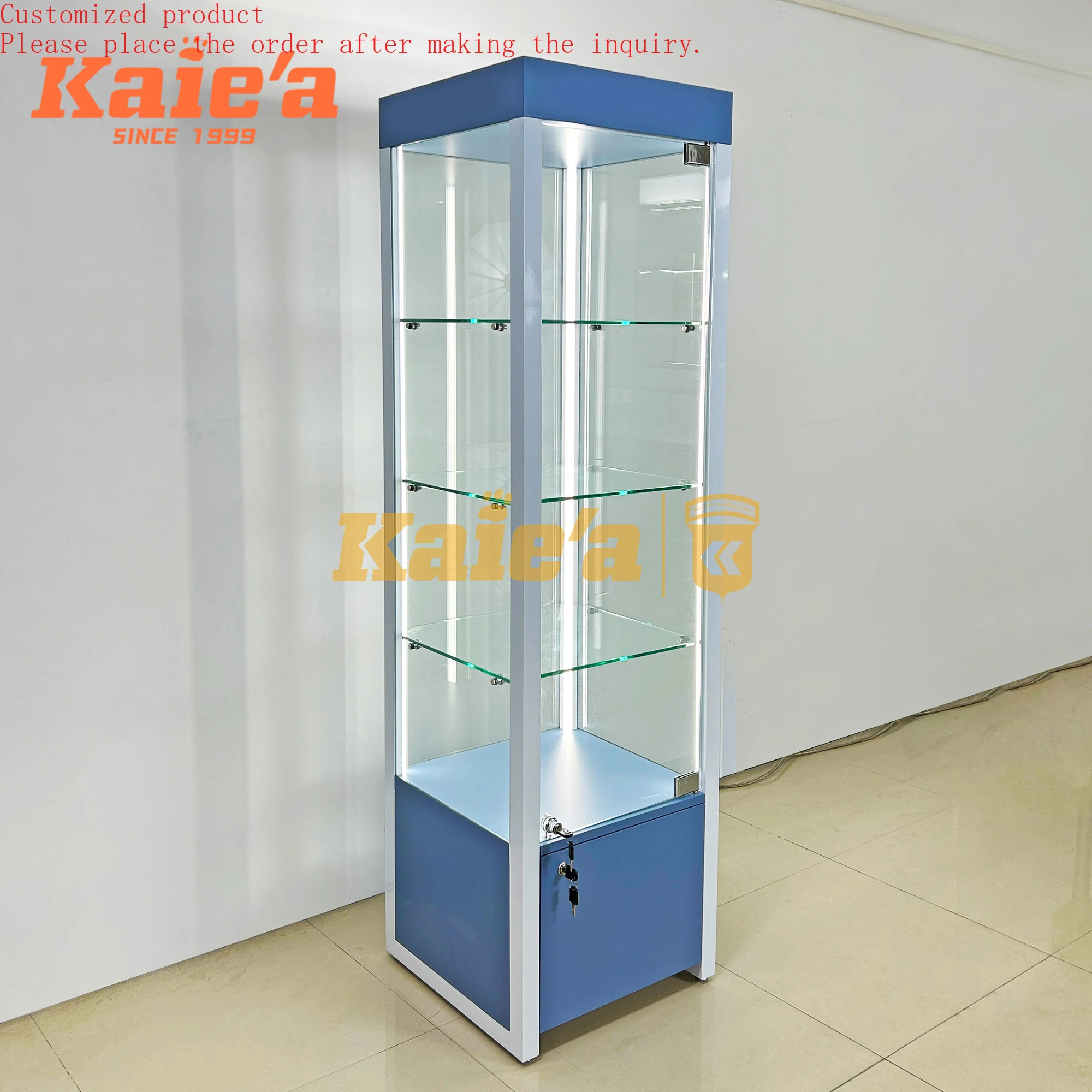 Custom Glass Display Case - LED Jewelry Showcase with Adjustable Shelves for Boutique