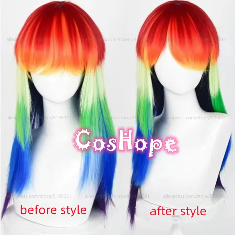 Rainbow Dash Cosplay Wig RD 65cm Long Scalp Mutiple Colors Wig Cosplay Anime Cosplay Wigs Heat Resistant Synthetic Wigs