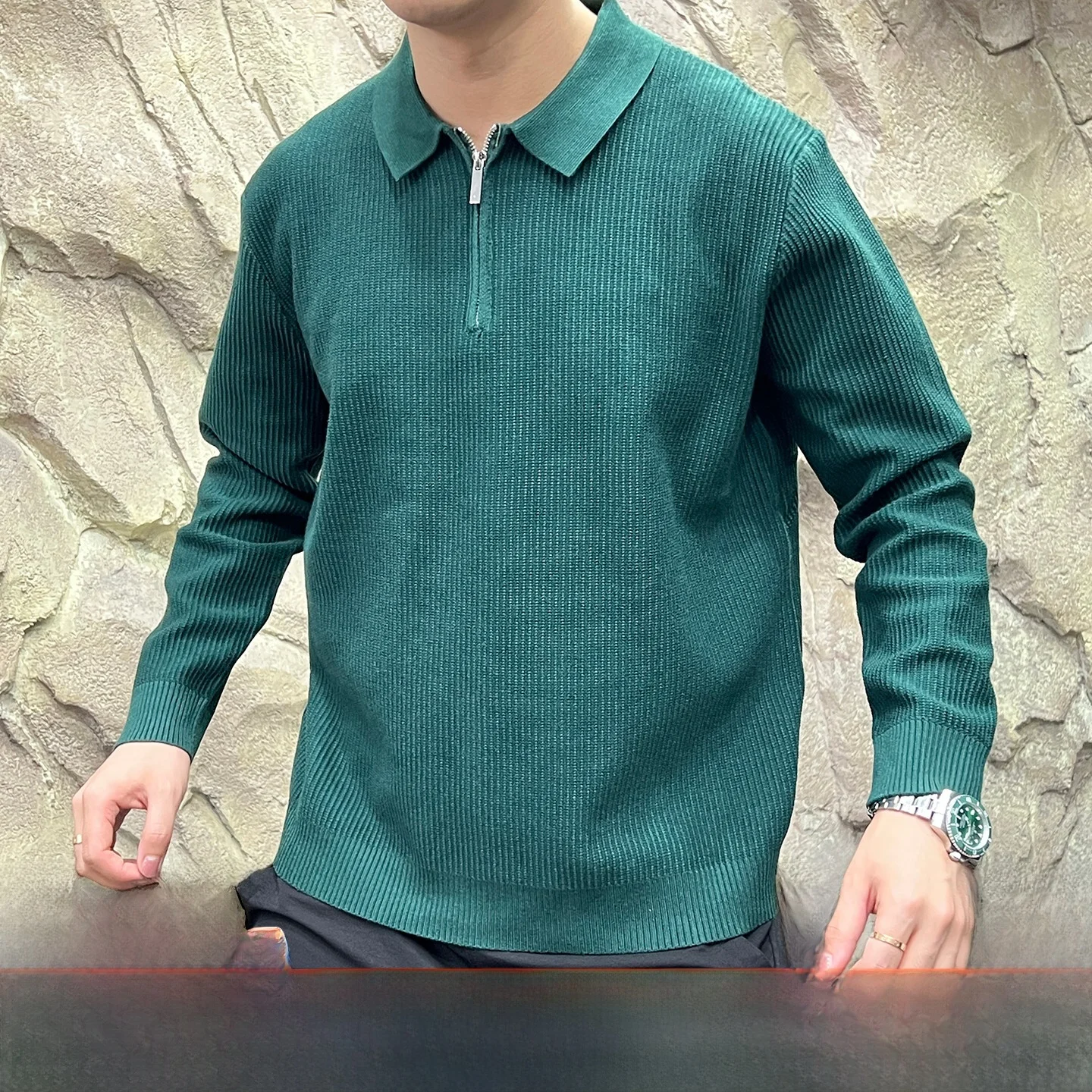 

Busin Повседневный вязаный мужской свитер с молнией, эластичный нейлоновый модный осенний свитер, удобный, дышащий