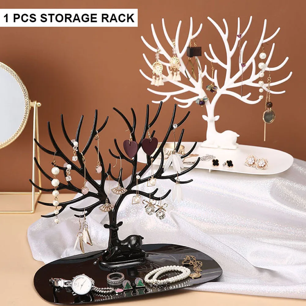 

Necklace Acrylic Useful Tree Shape Stand Holder Plastic Deer Ornament Jewelry Display Rack Ring Display Tools Jewelry Organizer