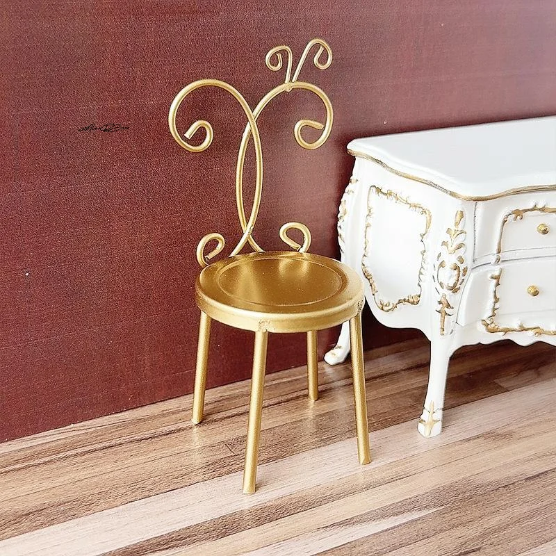 Miniature Dollhouse Iron Back Chair Furniture 1:12 Scale Doll House Accessories Home Model Decor Toy