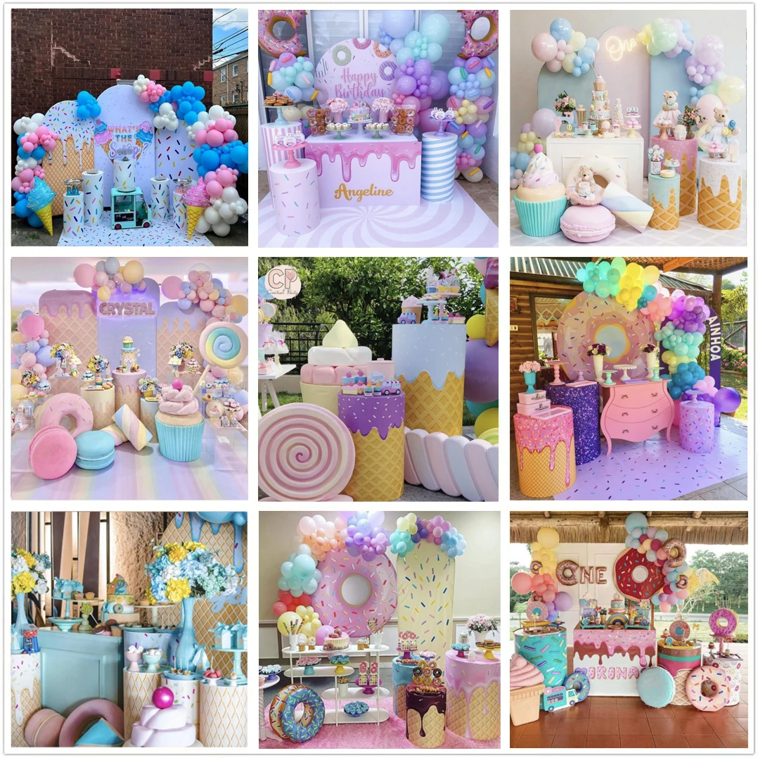 도너츠 성장 실린더 받침대 커버, 달콤한 파티 장식 받침대 커버, 베이비 샤워 생일 디저트 식탁보 장식