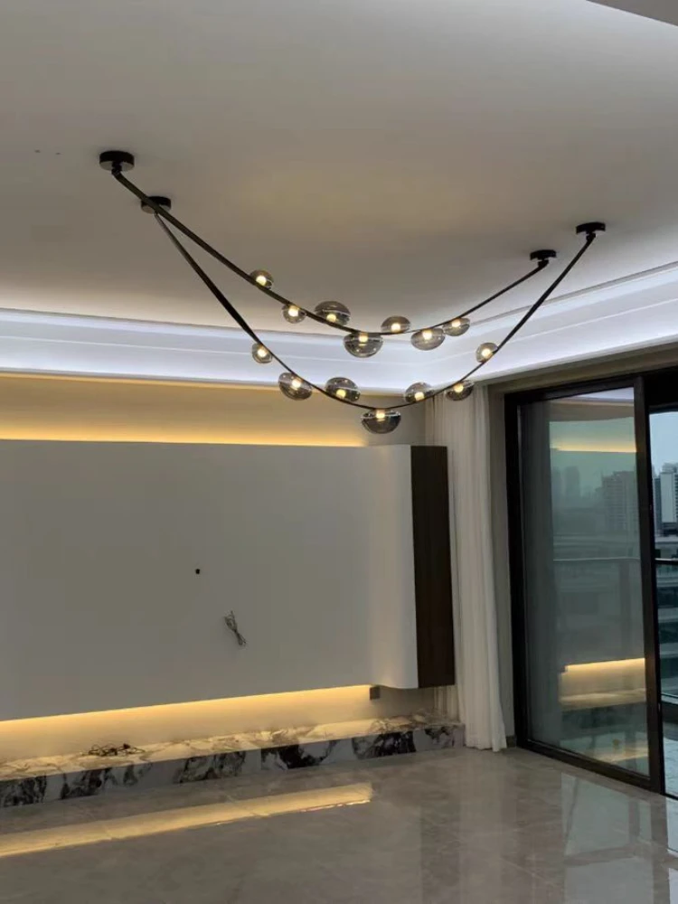 Postmodern Italian Style Belt Living Room Dining Room Glass Chandelier Model Room Creative Personality Art Bar Decoration Light