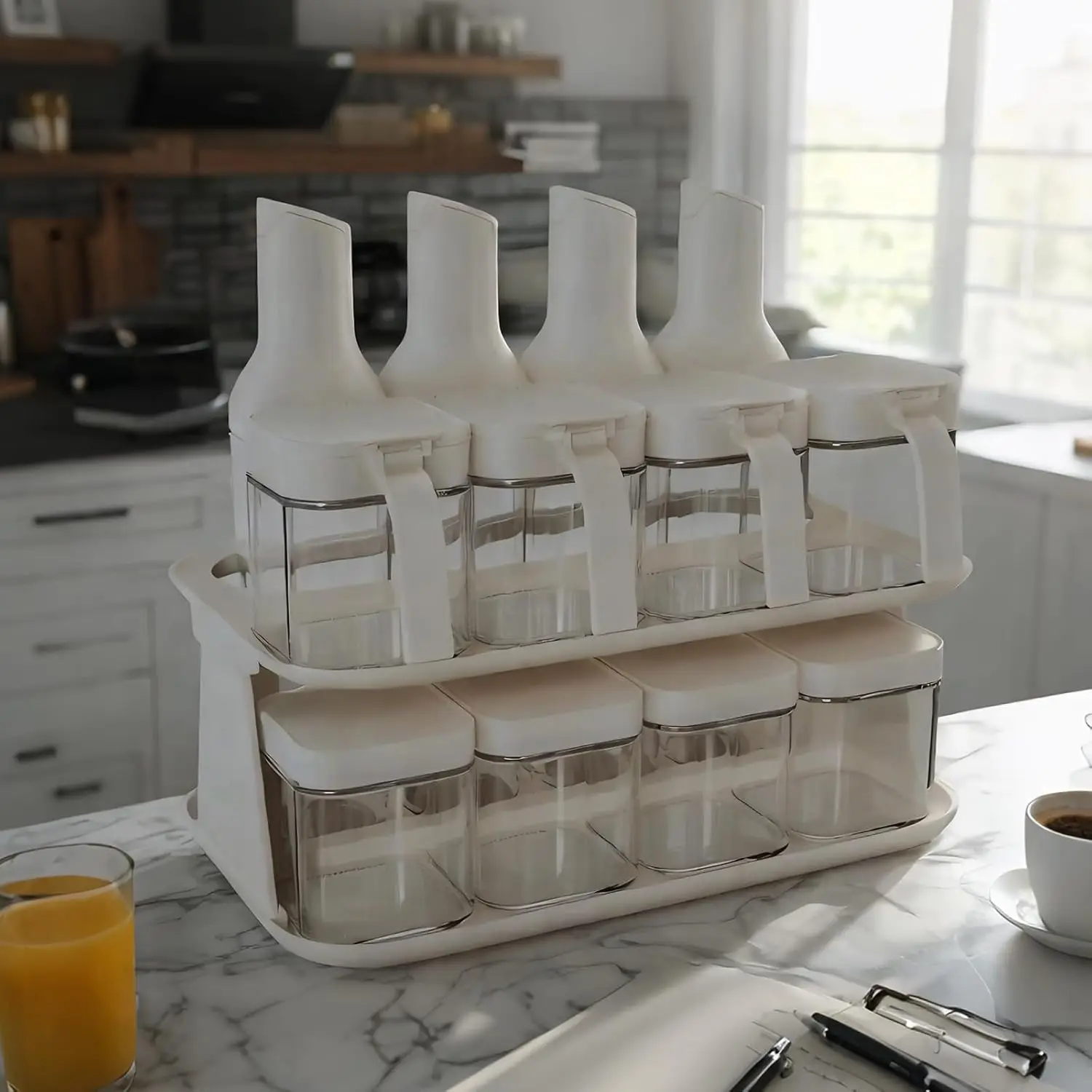 

12-Pc Glass Kitchen Oil Dispenser & Spice Jar Set, 17oz Oil, 8.8oz Spice, 8.4oz Oats