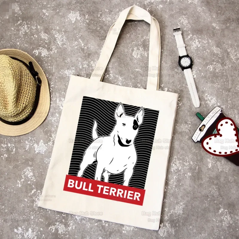 

Bull Terrier Group Cute Pet Dog Logo Funny Korea Ulzzang Shopper Canvas Tote Bag Handbags Unisex Harajuku Shoulder Bags