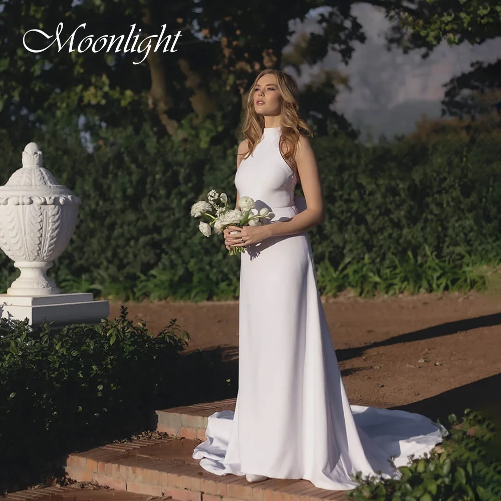 Vestidos De Novia modernos con lazo Halter, corte en A, sin mangas, con espalda abierta, cola De barrido, personalizados, 2026