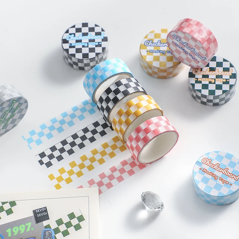 6 styles Checkerboard Masking Tape Multi Color Check Paper Washi Tape School Decoration Stickers for Diary Album Stickers