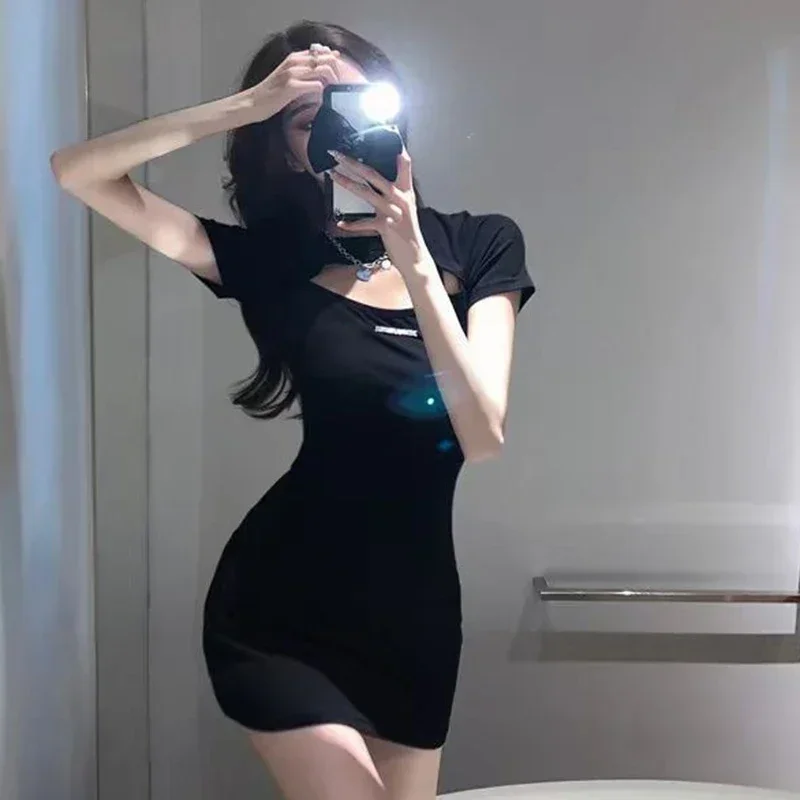Summer Girls Chic Fashion Black Nightclub Dress Lady Korean Sexy Cut Out Dress Women Comfortable Elastic Wrap Dress