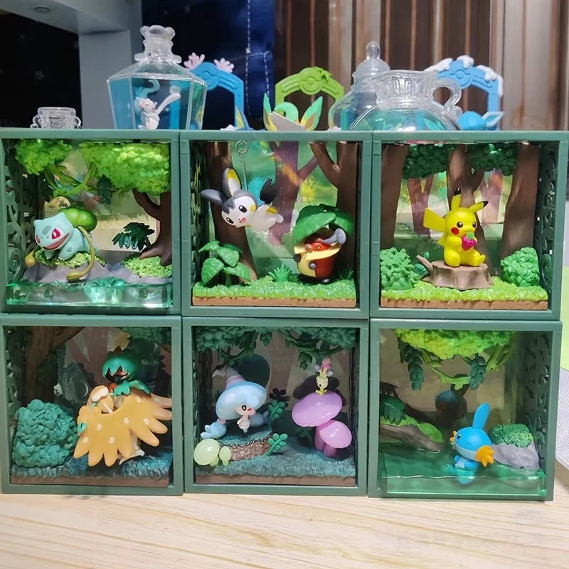 

Подлинная Re-Ment Pokemon Frame Deep Green Forest слепая коробка Bulbasaur Mudkip Пикачу Emolga миниатюрная сценная модель моделирования