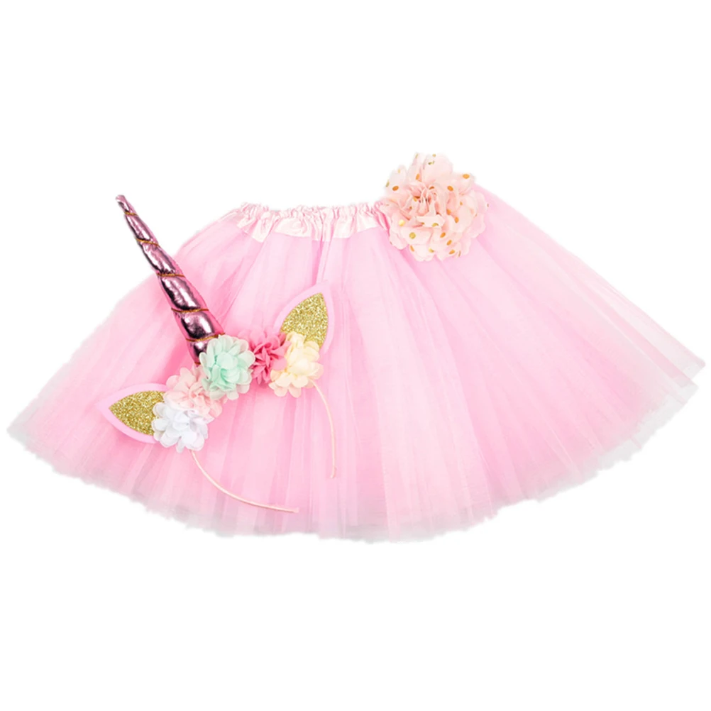 1 Set Kids Tutu Skirt With Unicorn Headband Girls Tutu Dress Headband Fairy Princess Cosplay Costume Party Unicorn Costume Set