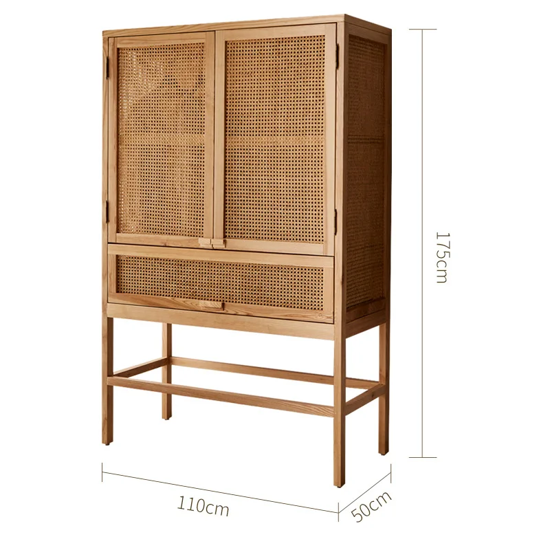 Rattan All Solid Wood Bedroom Wardrobe Nordic Hotel Rattan Locker
