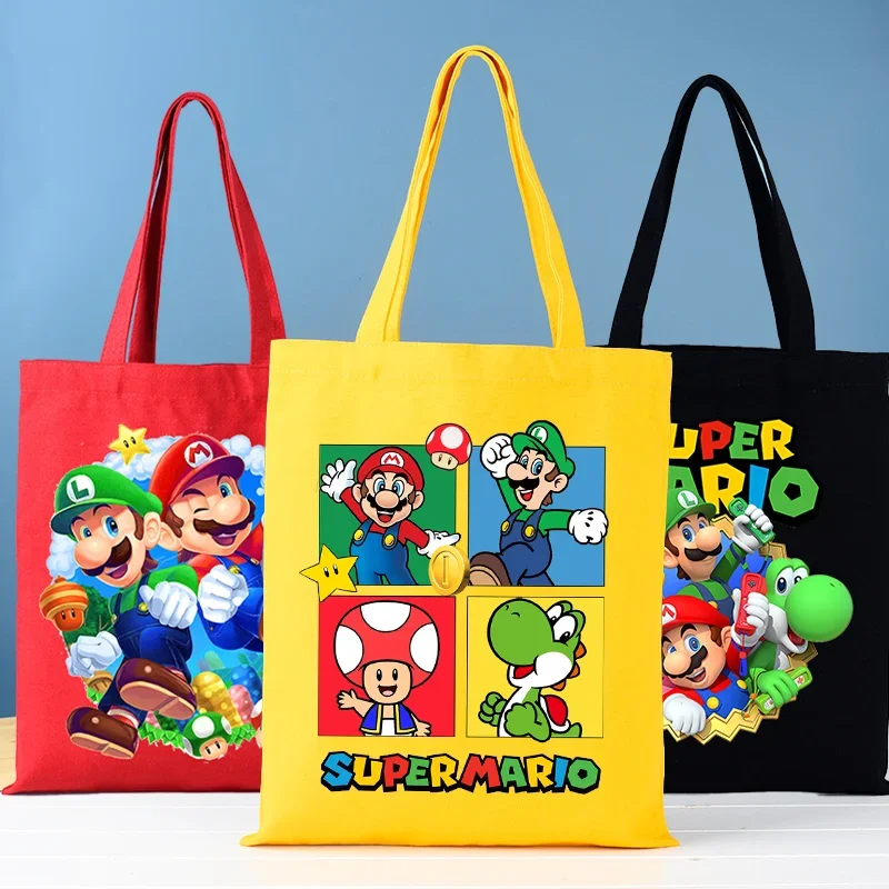 Super Mario Bros Handbag Luigi Princess Peach Canvas Bag Large Capacity Portable Game Cartoon Character Print Tote Bags Gifts