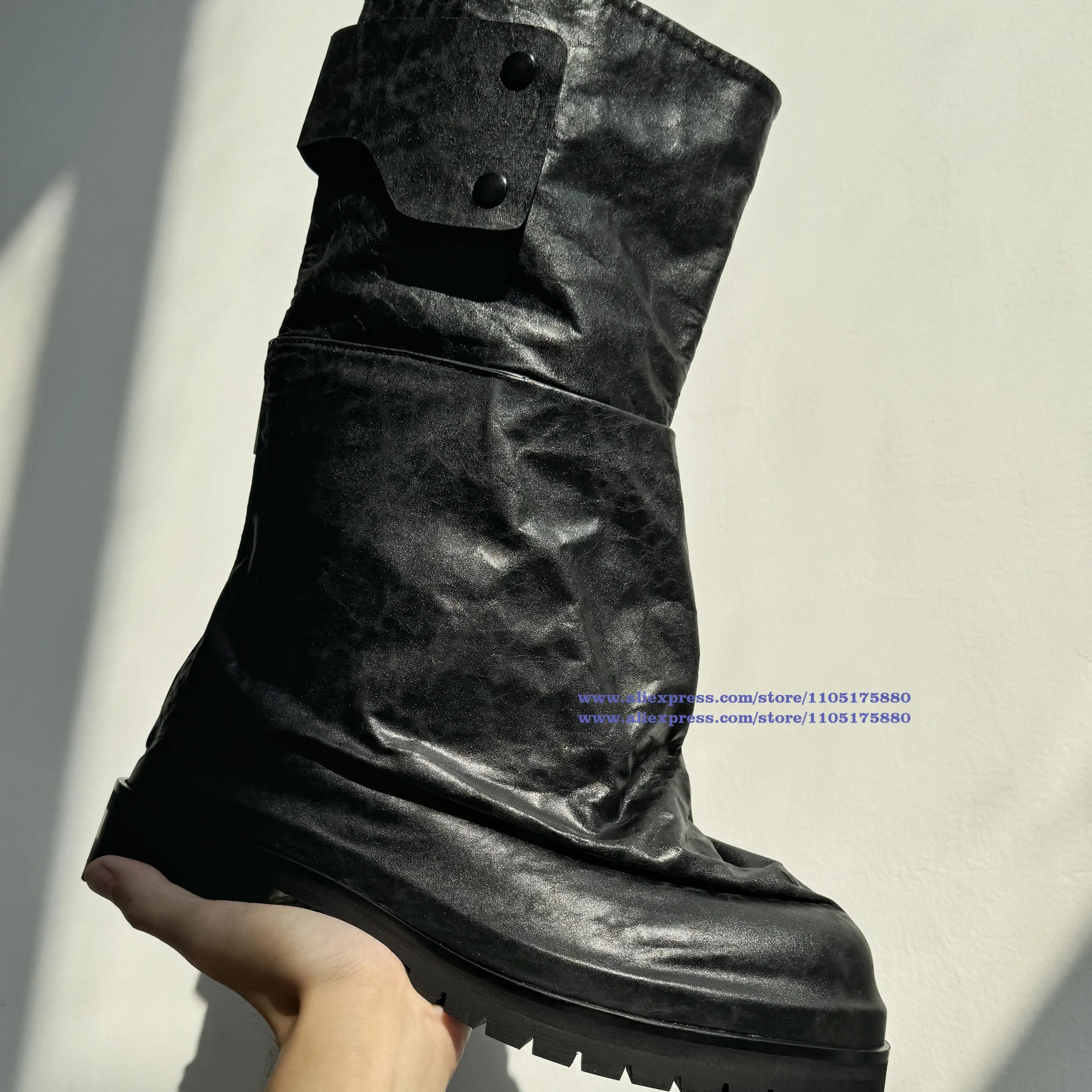 Black Leather Thick Soled Men's Boots Round Toe Chunky Sole Ankle Booties Trendy Luxury Designer Men's Boots Botas Mujer