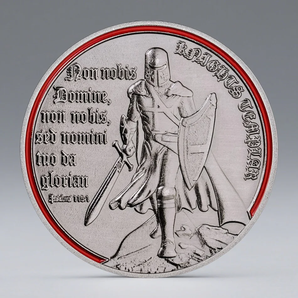 Moeda Comemorativa Cavaleiro Templário Armadura de Deus Banhada a Ouro Presente Cristão