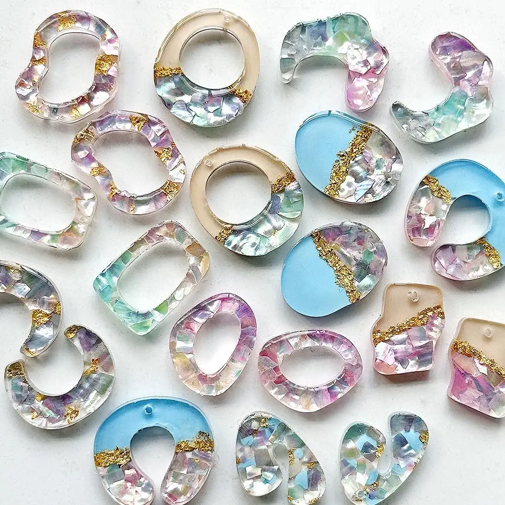 Summer Vacation Abstract Dangle Earring Silicone Mold with Abalone Shell Flakes Bling for Epoxy Resin DIY Beach Jewelry Making
