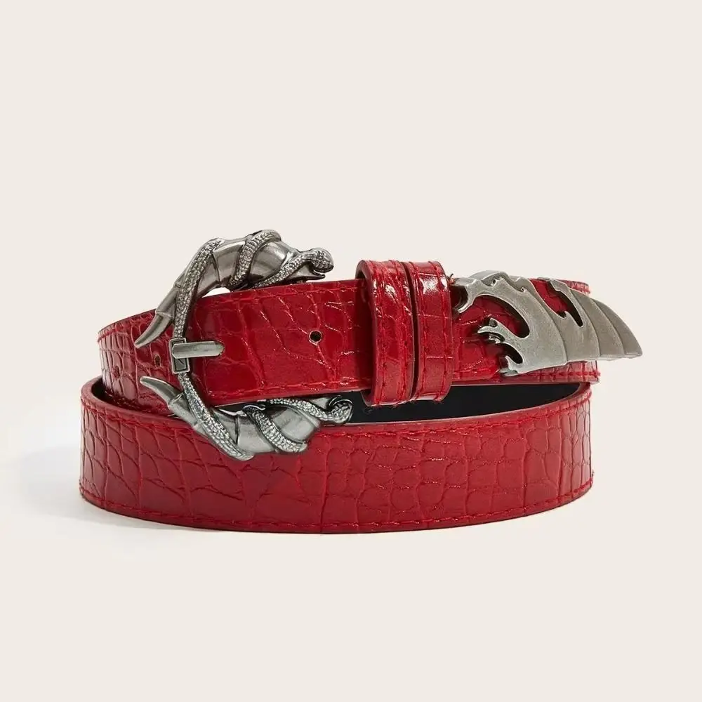 Trend PU Leather Double Snake Belt Gothic Irregular Women Belt Spicy Girl Subculture Snake Buckle Waistband Jeans Accessories