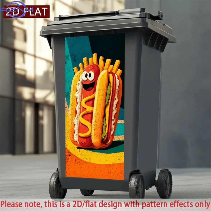 2D/Flat-Humorous Hot Dog And Fries Wall Decal Trash Bin Sticker Self-Adhesive PVC Decorative Sticker Waterproof Scratch-Resist