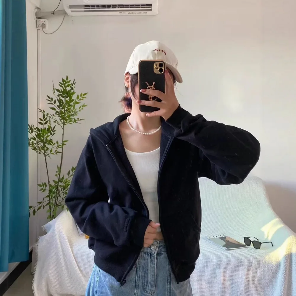 Pink Casual Sportswear Jacket Fashionable Lazy Style Zipper Hooded Thin Velvet Sweater Unique Texture Fashionable Simple Casual