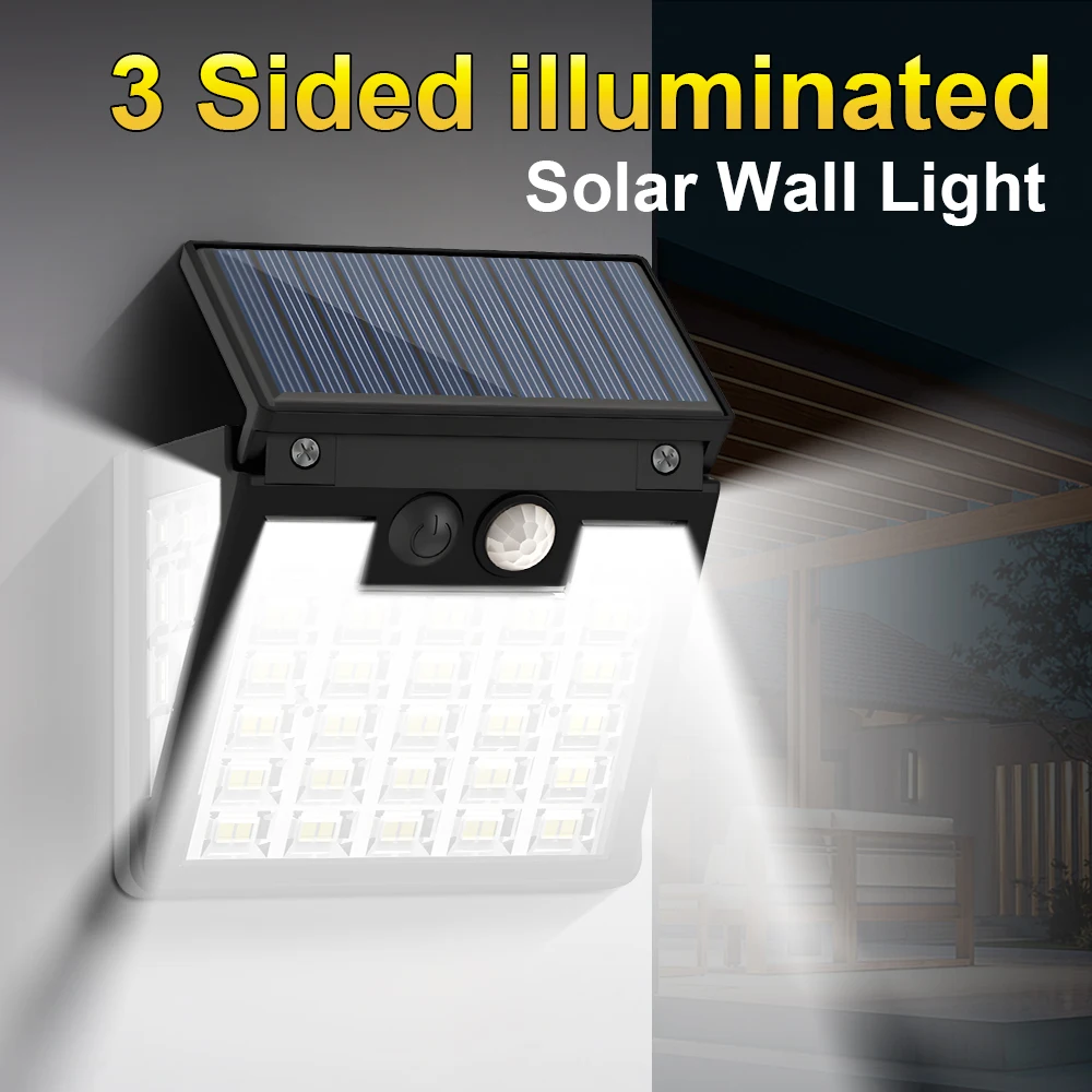 

Three Side Lighting LED Solar Wall Light Outdoor Garden Lights Waterproof Solar Lamp 3 Mode Induction Wall Light Yard Decoration