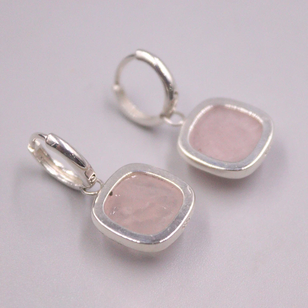 Pure S925 Sterling Silver Pink Crystal  Earrings Women 28*14*12.5mm Square Hoop Earrings