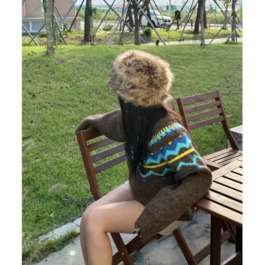 Suéter de punto redondo Ne de alta calidad Fair Isle, Top de punto suelto para mujer, primavera Otoño Invierno, Faion coreano Sle