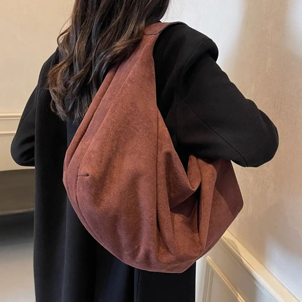 

Модная сумка, замшевая сумка на плечо, большая вместительная однотонная сумка-хобо, корейский стиль, модная женская сумка в форме полумесяца, дорожная сумка