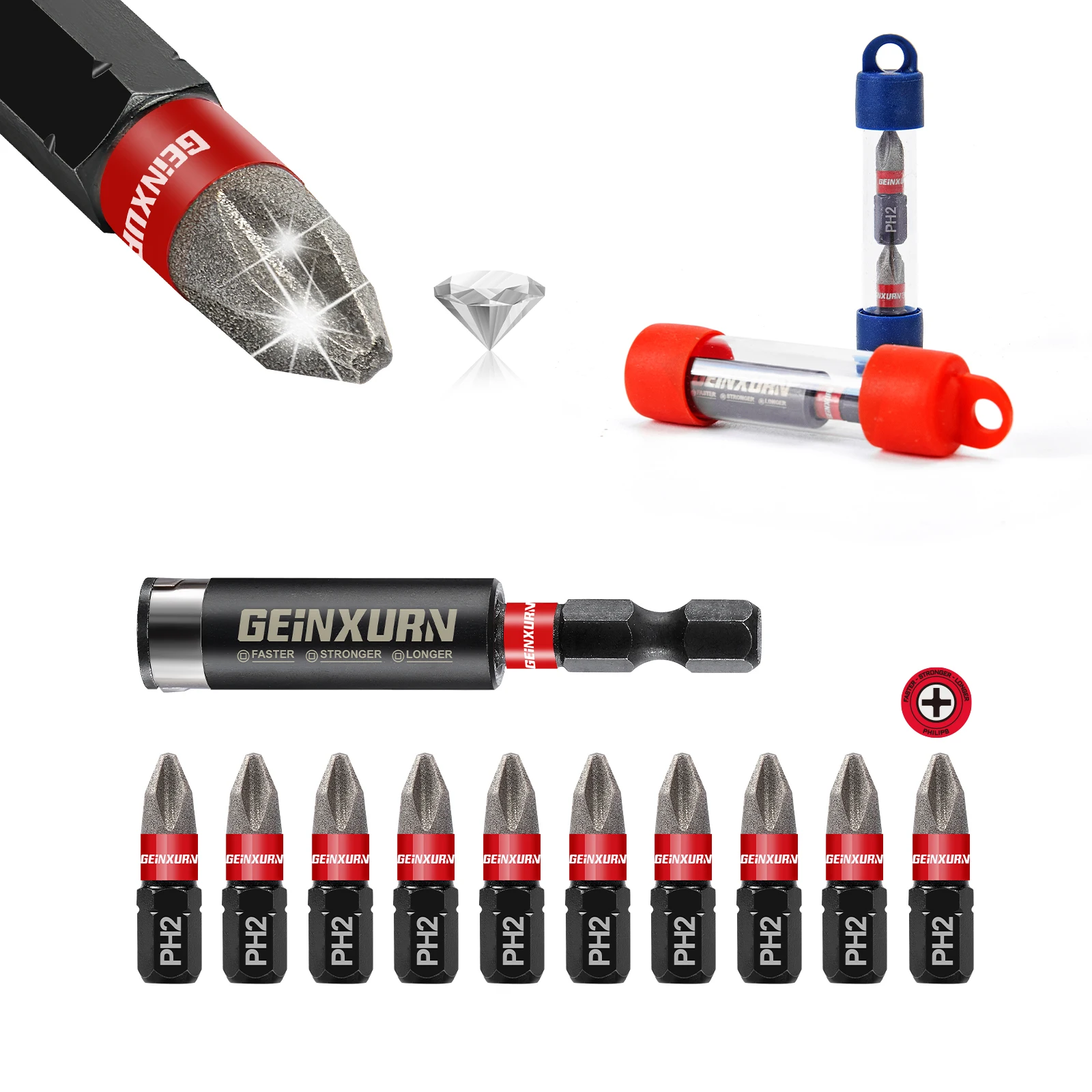 Geinxurn 1In Diamond Coated S2 PH2 Magnetic Impact Screwdriver Insert Bits Set, Marine Boat Hardware