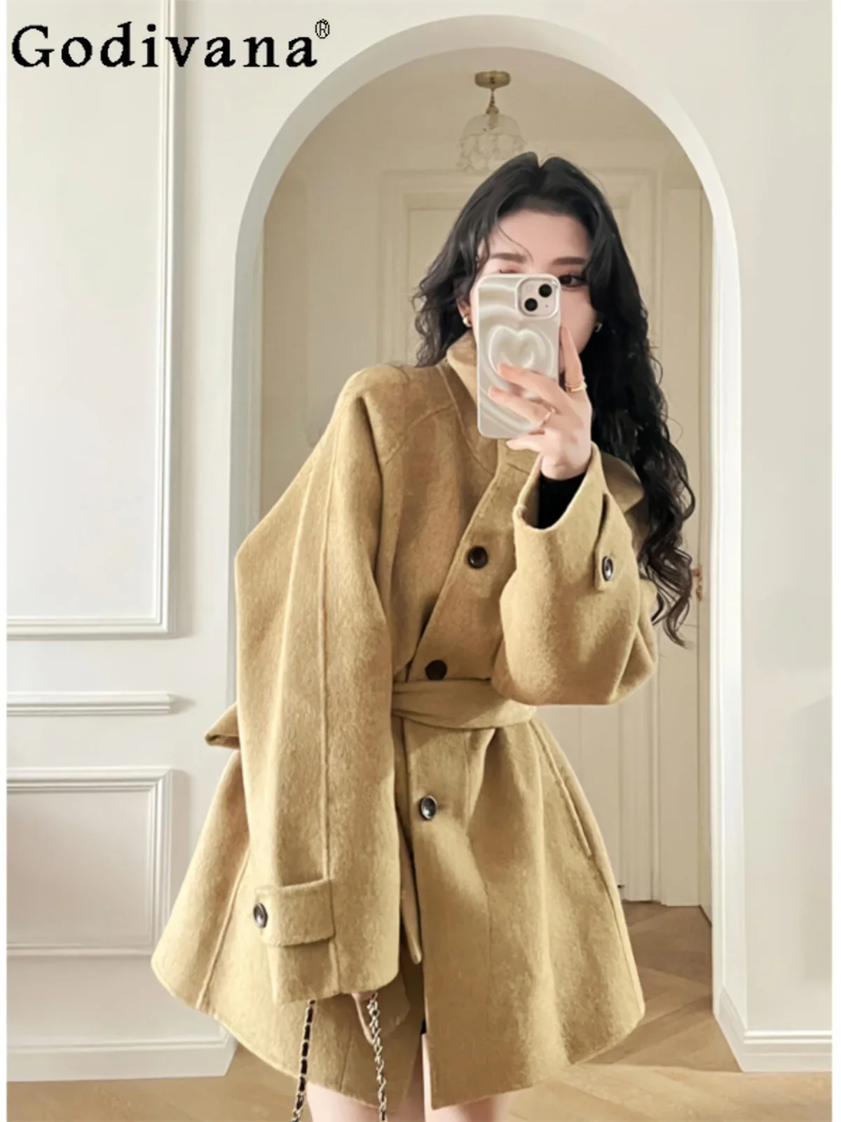 

Black Woolen Coat for Women Autumn Winter 2024 Clothing New Coat Princess Korean Temperament Coats for Girls Jackets