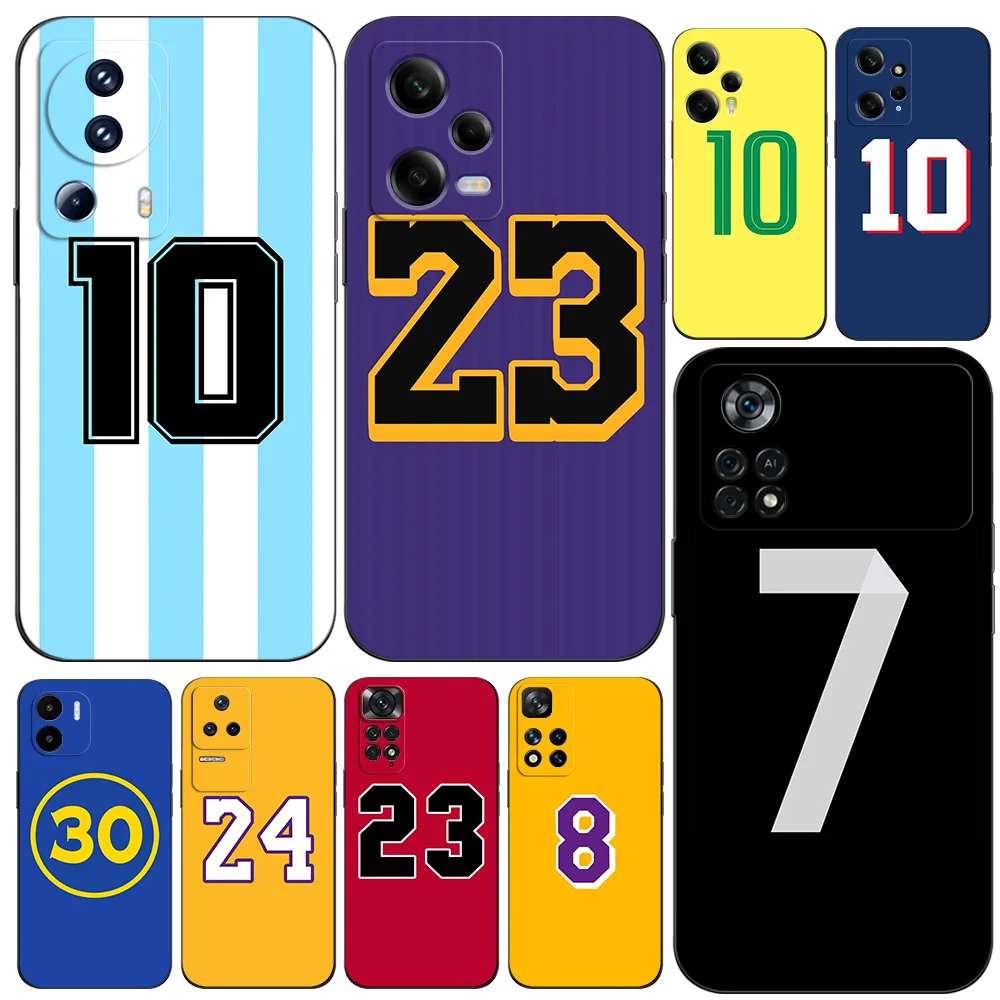 Czarne etui z Tpu do Xiaomi 13 13T pro lite Redmi 12R note POCO X6 M6 etui na telefon piłka nożna numery koszykarskie