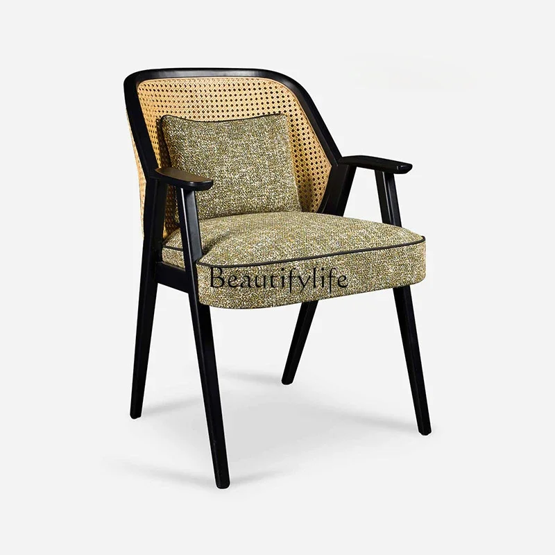 Rattan Casual Rattan Chair Solid Wood Soft Bag Armchair Nordic Simple Couch Restaurant Dining Chair   أرائك غرف المعيشة