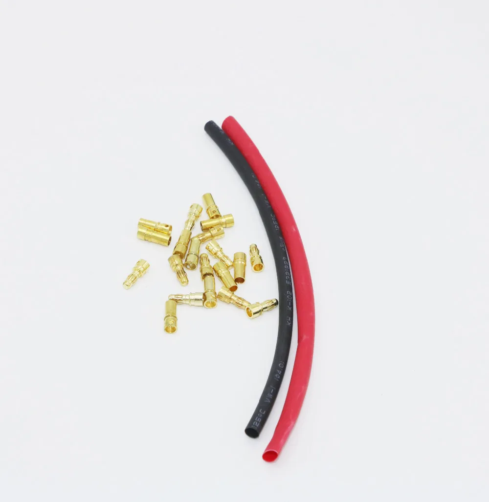 금도금 불릿 바나나 플러그 수 암 커넥터, 20cm 열 수축 튜브 (10 쌍), 2.0mm, 3.0mm, 3.5mm, 4.0mm, 20 개