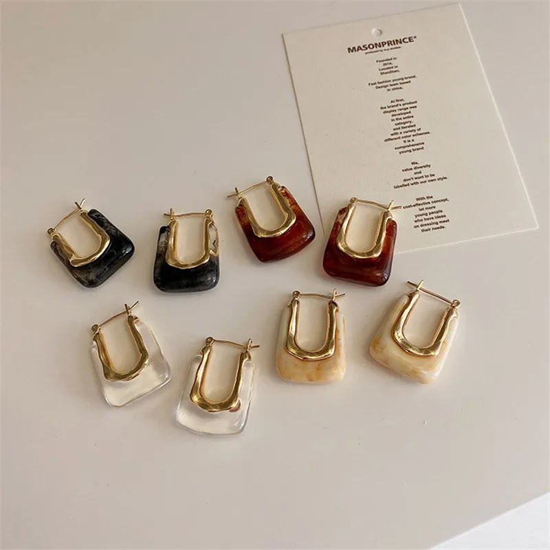 2024 New Trendy Transparent Resin Hoop Earrings for Women Girls Geometric Irregular Metal Acrylic Earrings Party Jewelry