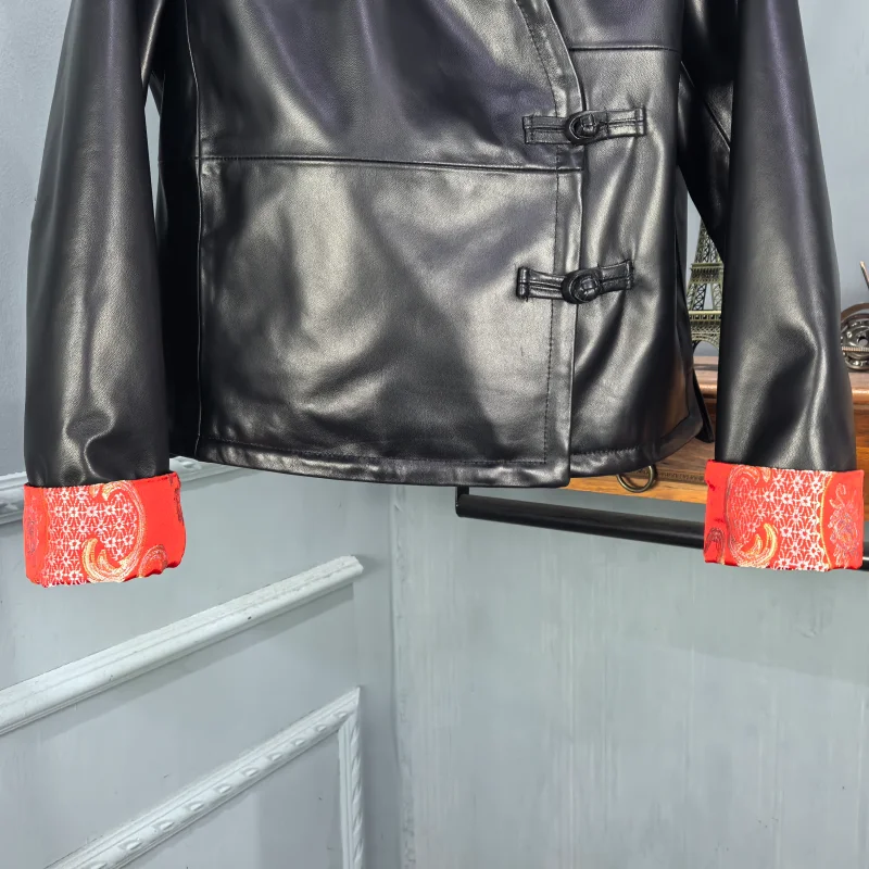 Giacca Primaverile 2026 da Donna in Pelle di Cuoio con Colletto Alto, Vestibilità Ampia, Sensazione di Alta Qualità, Nuovo Stile Cinese