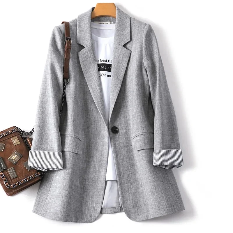 Black Suit Jacket For women Korean version 2025 New Spring Autumn Loose Casual Coat Female Single button Cffice Blazer Jackets