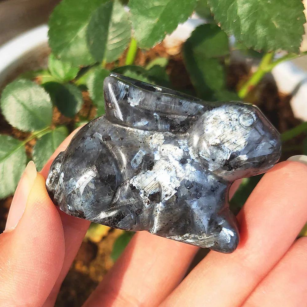 2 inch Natural Granite Crystal Rabbit Spectrolite Quartz Gemstone Hare Reiki Healing Gift