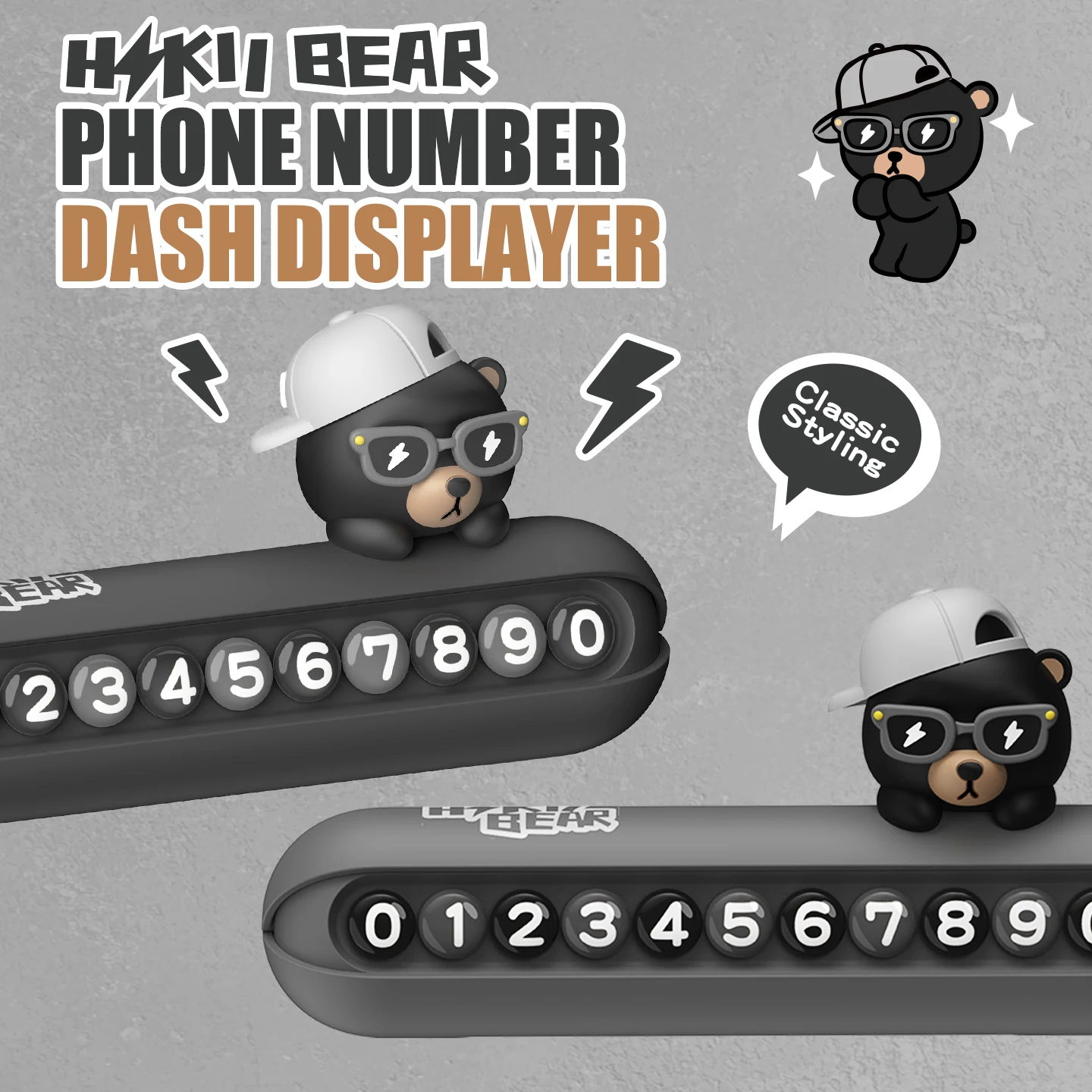 Cool Bear Phone Number dash displayer Car Temporary Parking Plate Mobile NO. Card dashboard Interior Decorations Accessories Men