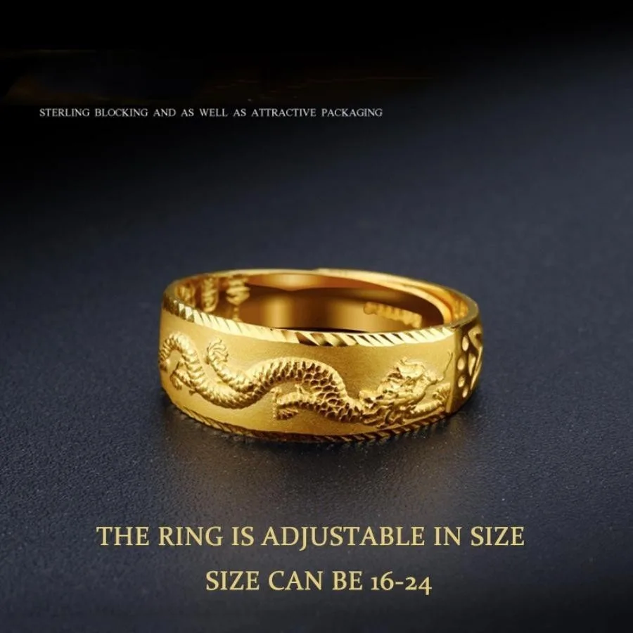 [Anillo GRATIS] Conjunto de reloj para hombre Reloj de cuarzo con correa de cuero y esfera de dragón dorado Reloj de negocios habitual de moda