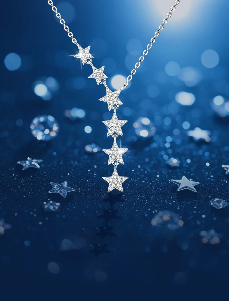 

Flashy Star S925 Silver Necklace 2024 Trendy Cross-Border Niche Luxury Moissanite Starry Pendant Necklace for Women
